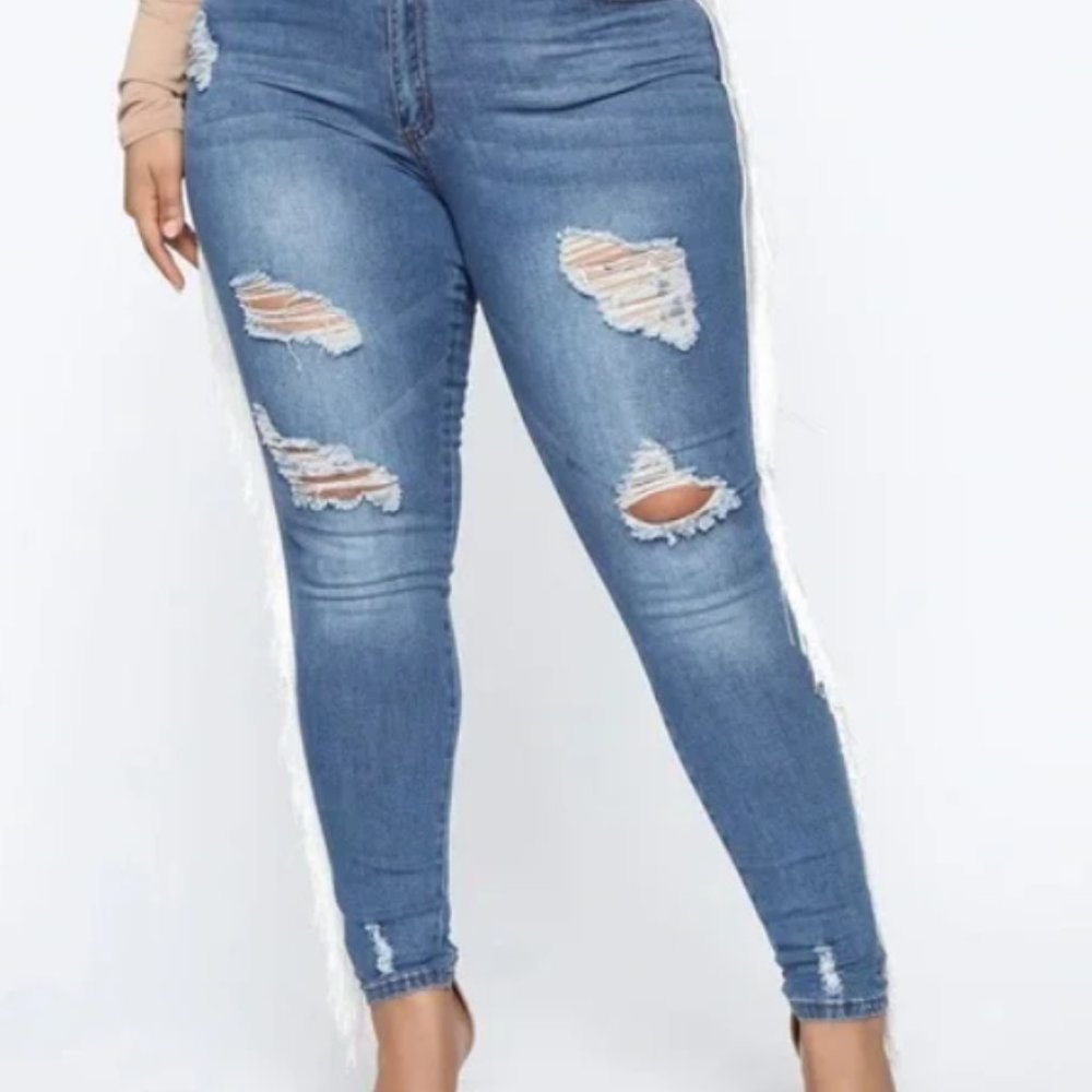 NWT AP Blue by Aphrodite Jeans with White Fringe Size 1X - Picture 6 of 12
